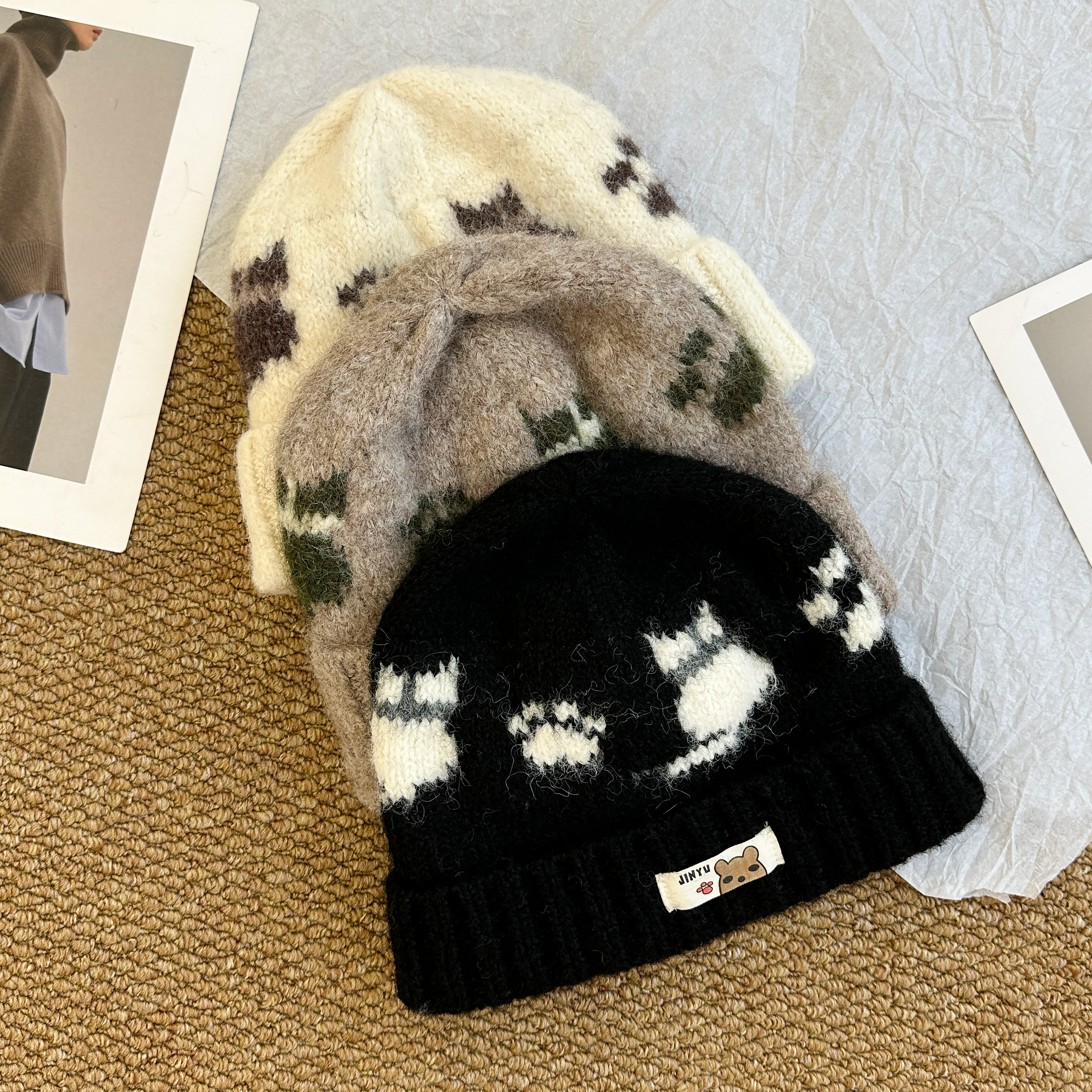 日系可爱猫咪毛绒针织毛线帽子女2025秋冬新款休闲百搭显脸小冷帽,淘宝优惠券,粉丝福利购,淘宝优惠卷