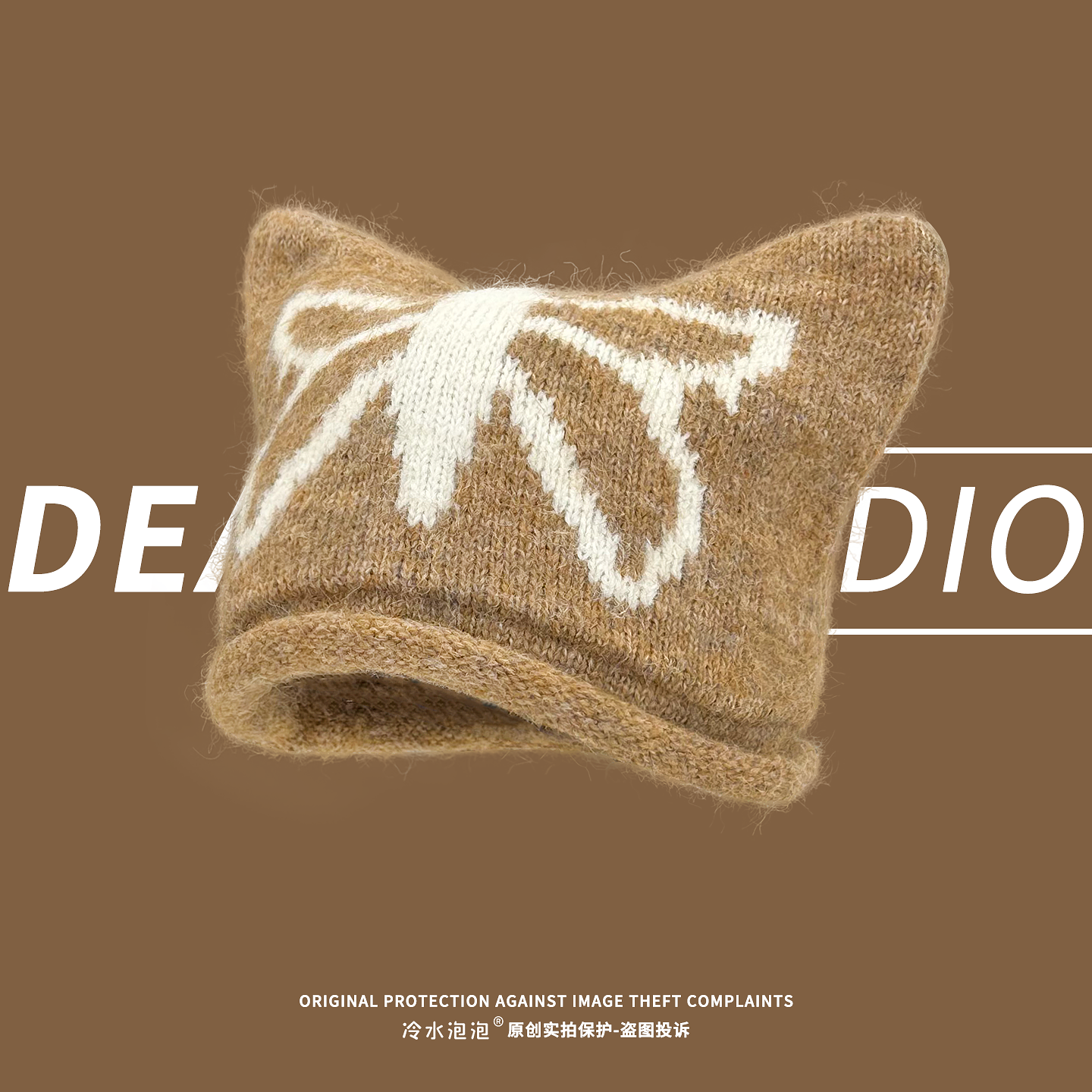 蝴蝶结刺绣针织猫耳毛线帽子女秋冬季可爱保暖护耳百搭套头帽冷帽,淘宝优惠券,粉丝福利购,淘宝优惠卷