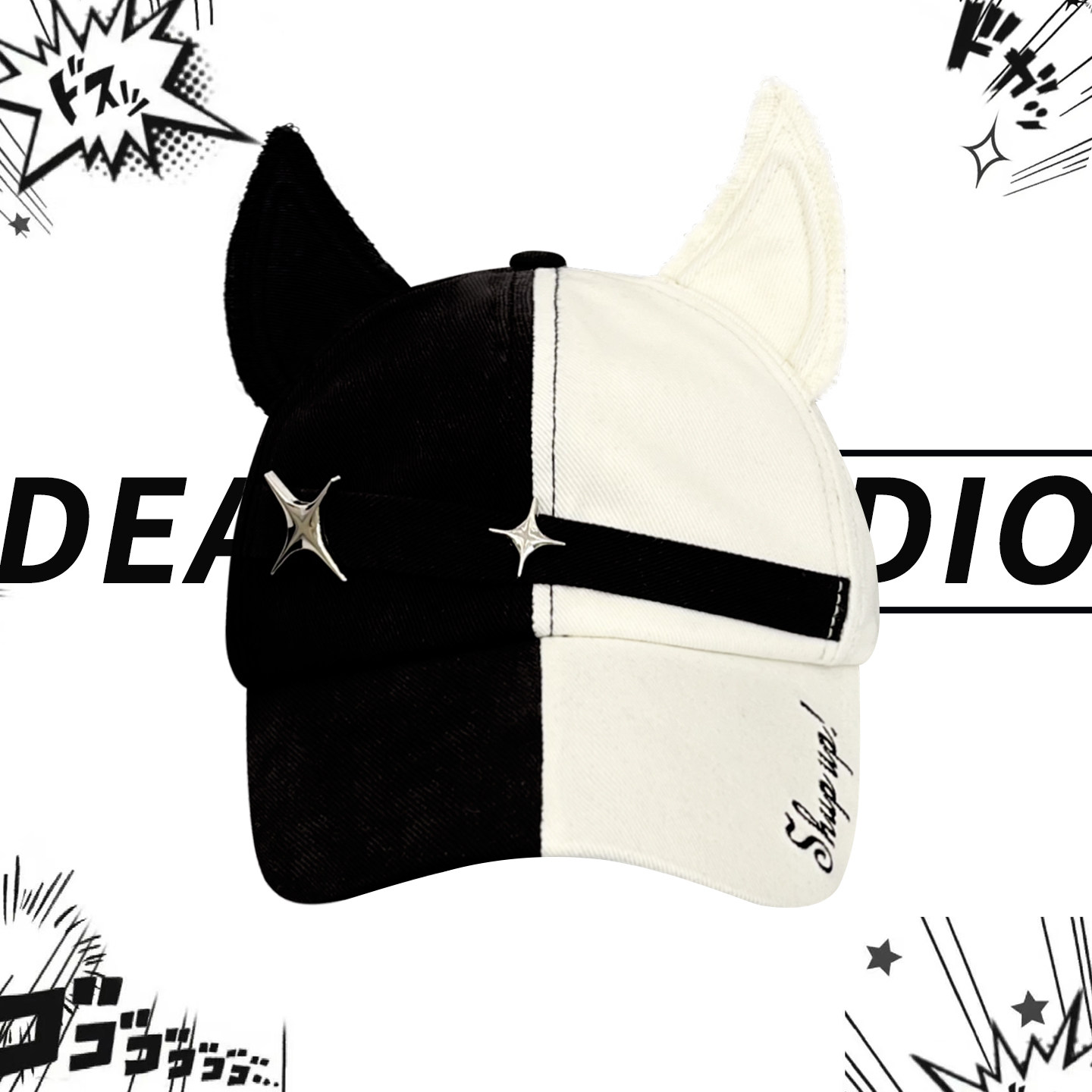 小众个性黑白可爱狐狸耳朵棒球帽子女2026春夏新款弯檐软顶鸭舌帽,淘宝优惠券,粉丝福利购,淘宝优惠卷