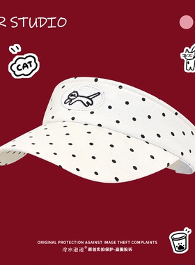 可爱波点小猫刺绣空顶帽子女夏季