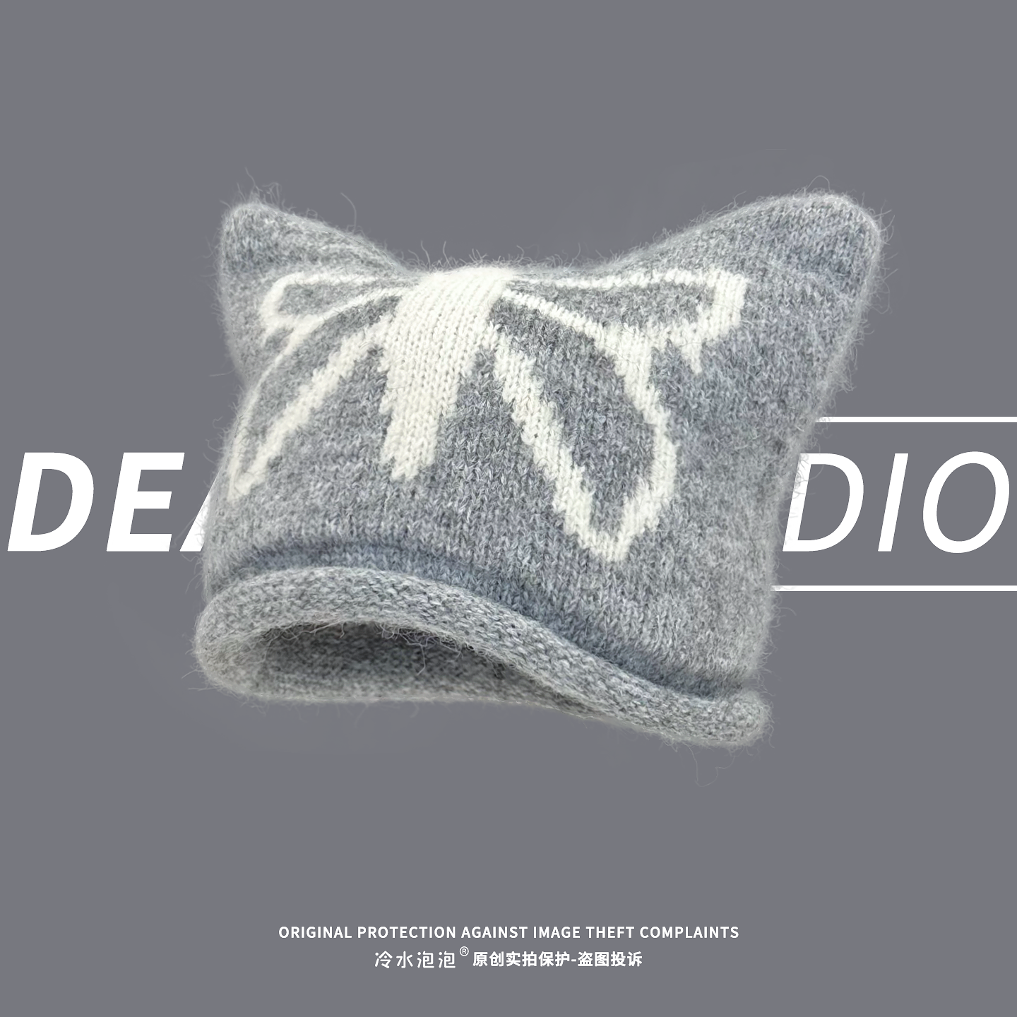 蝴蝶结刺绣针织猫耳毛线帽子女秋冬季可爱保暖护耳百搭套头帽冷帽,淘宝优惠券,粉丝福利购,淘宝优惠卷