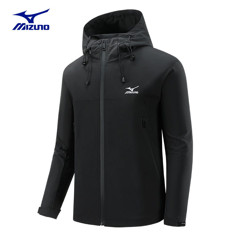 Mizuno/美津浓男士外套春秋季防水连帽冲锋登山衣服户外休闲夹克-图1