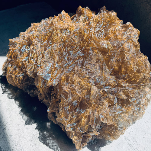 咖色蓝水晶压褶皱欧根纱水光渐变网纱立体肌理布料服装设计师面料 - 图3