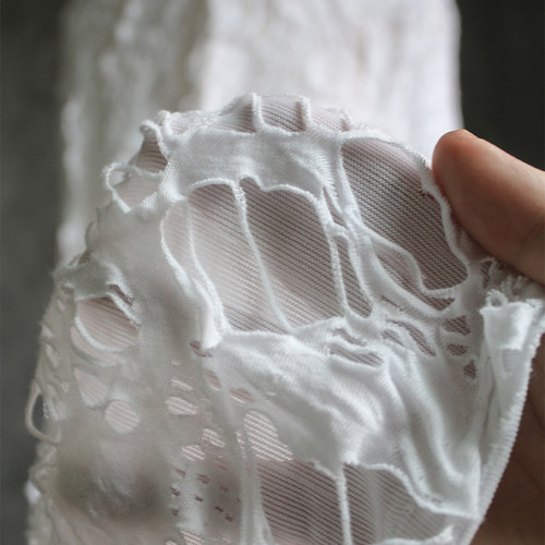 白色破烂洞洞肌理提花布料烂花破洞高档礼服装裤子设计师面料改造 - 图0