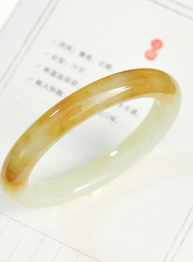 新疆天然和田玉糖白玉手镯女款圆条玉镯糖白分明59.5mm圈口送妈妈