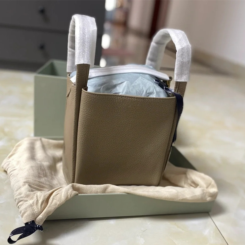 小众国货菜篮子包单肩斜挎手提水桶包头层牛皮大容量通勤女包 - 图0