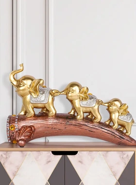 欧式轻奢三连象摆件桌面书房茶室