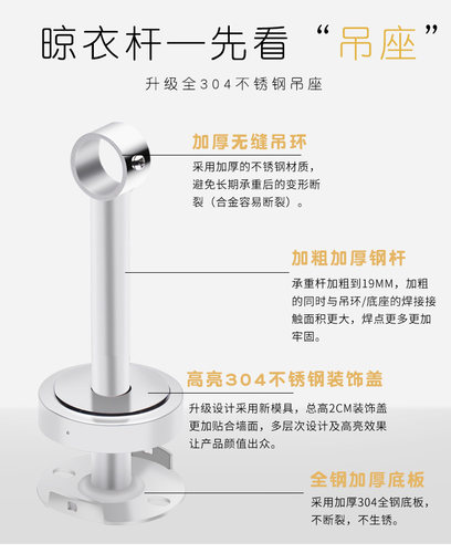 不锈钢阳台晾衣杆吊座晒衣杆吊通吊顶固定晾衣架不锈钢管配件吊杆 - 图2