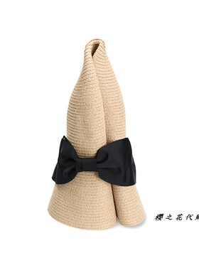 沙滩草帽女蝴蝶结可爱大帽檐夏