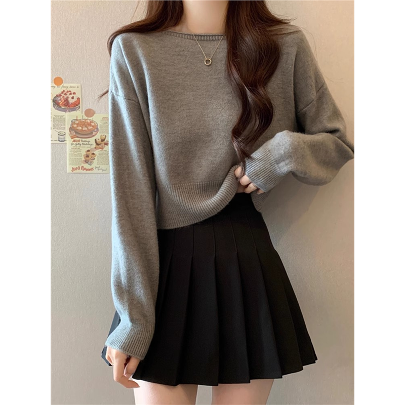 软糯短款套头毛衣女春秋洋气复古慵懒风针织打底衫小个子内搭上衣,淘宝优惠券,粉丝福利购,淘宝优惠卷