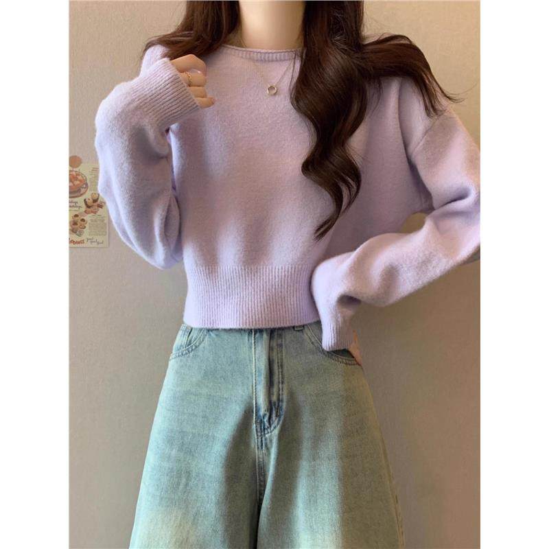 软糯短款套头毛衣女春秋洋气复古慵懒风针织打底衫小个子内搭上衣,淘宝优惠券,粉丝福利购,淘宝优惠卷