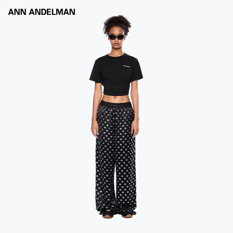 ANN ANDELMAN官方直营2025新款黑色直筒休闲长裤满钻LOGO醋酸裤女 - 图3