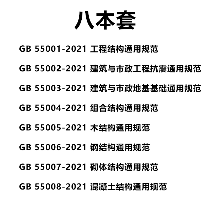 2021年新标结构通用规范8本套 工程结构通用规范GB55001-2021建筑与市政工程抗震 GB55002建筑与市政地基基础GB55003-GB55008-2021 - 图0