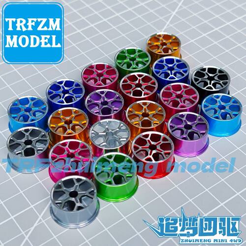 自制迷你四驱车配件铝合金中径 大径 轮毂彩色镂空六幅五星轻量化 - 图0