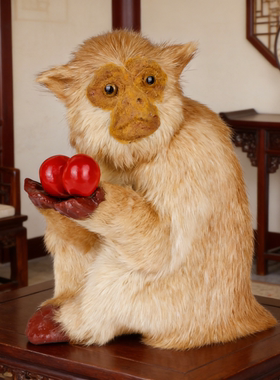 新中式仿真猴子皮毛桌面摆件