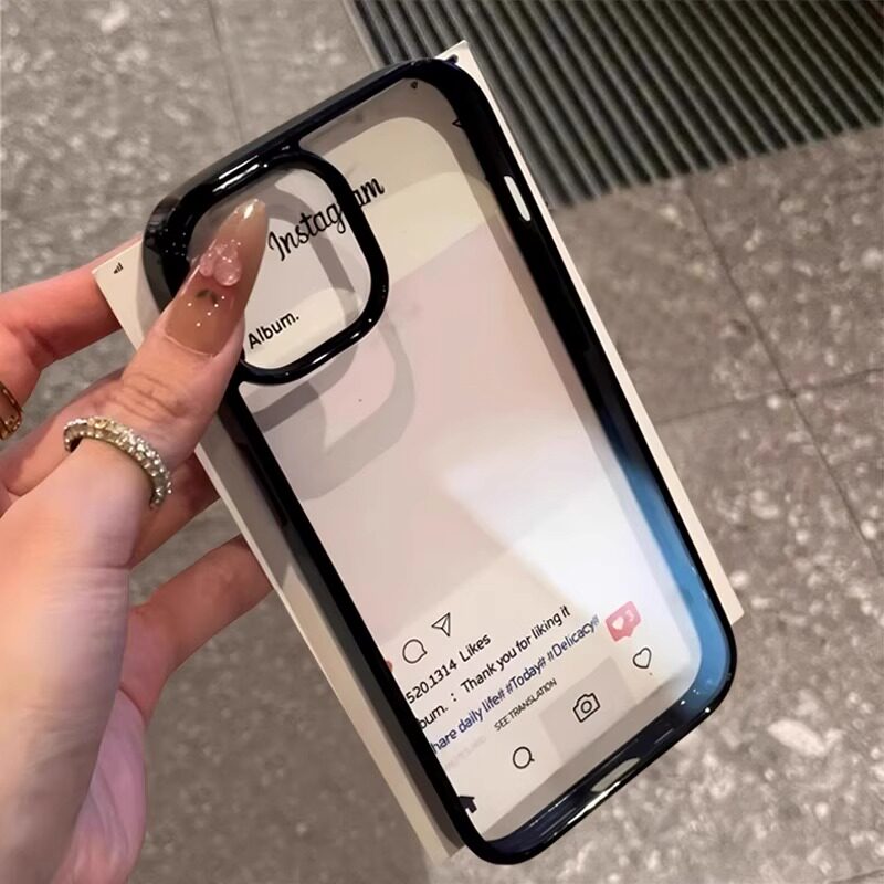 简约纯色透明亚克力适用苹果16promax手机壳13高级感iphone15/13pro/12/11少女防摔14plus全包保护套彩色软边