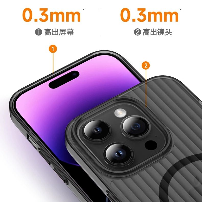 适用高级感不发黄防指纹MagSafe磁吸无线充电磨砂瓦楞波纹iPhone14手机壳16pro苹果15PROMAX全包防摔13硬壳潮