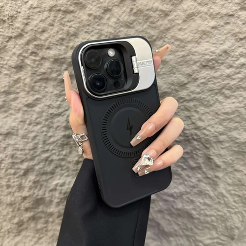 镜头翻盖支架适用苹果16promax手机壳iPhone13pro磨砂防摔11软硅胶12高级感14promax闪电超薄15pro磁吸保护套 - 图1