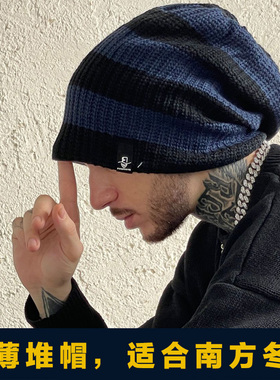 个性条纹毛线帽男宽松薄款针织帽