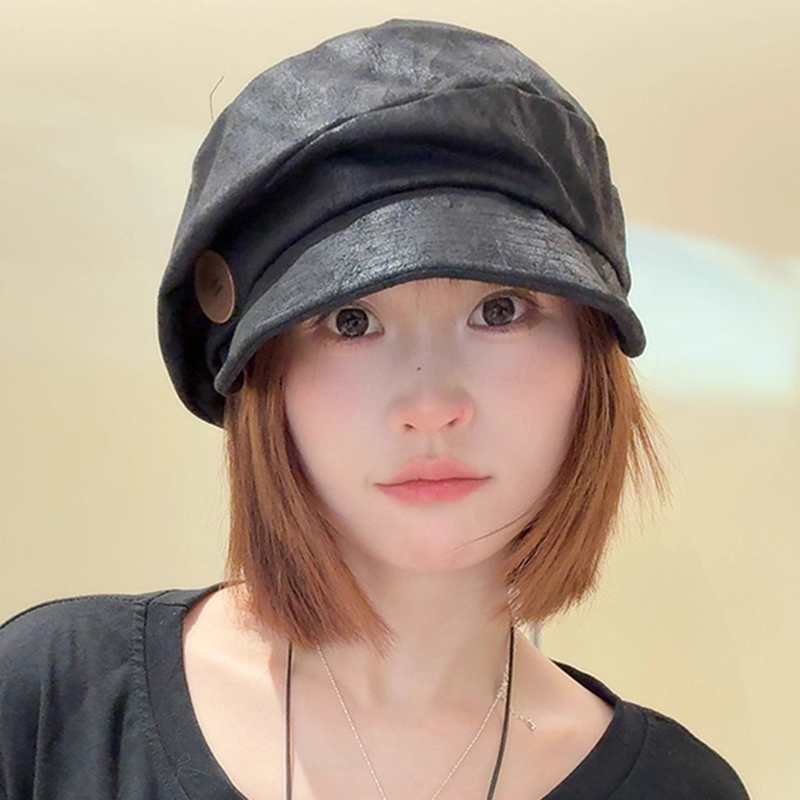 日系复古文艺风简约纽扣八角帽子女2025新款大头围显脸小报童帽潮 - 图2