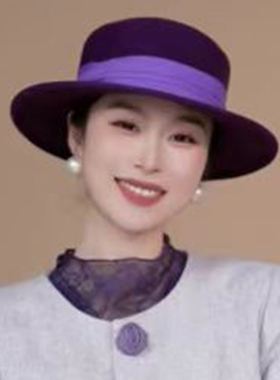 英伦紫色毛呢平顶礼帽女秋冬保暖