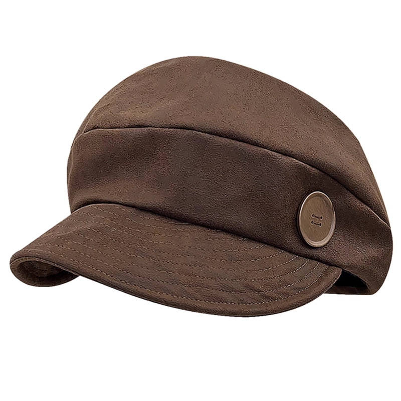 日系复古文艺风简约纽扣八角帽子女2025新款大头围显脸小报童帽潮 - 图3