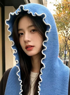 灵允红色巴拉克拉法保暖针织帽女