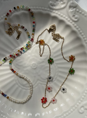 其他女混合性水晶花朵珍珠项链