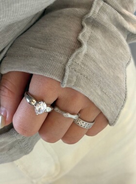 个性锆石真金电镀戒指ins时尚百搭饱满开口高级感轻奢欧美指环女