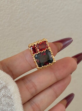 欧美跨境几何闪钻戒指女复古优雅气质锡纸纹路开口指环食指戒首饰