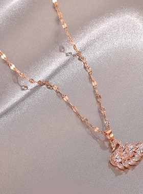 网红钛钢镶钻天鹅锆石短款项链