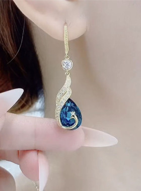 蓝色凤凰耳环时尚百搭洋气网红女