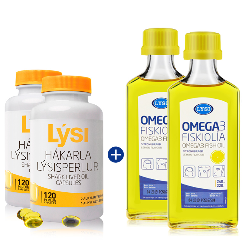LYSI官方海外旗舰店LYSI深海鲨鱼肝油胶囊天然免疫力+深海鱼油欧米伽3中老年补脑套装3
