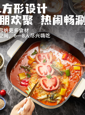 荣事达新款速热电热火锅家用6L多功能插电炒菜火锅烤肉一体不粘锅