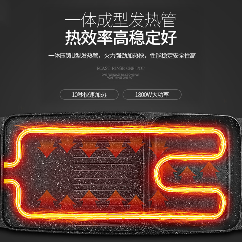 荣事达涮烤一体锅家用多功能电烧烤炉韩式火锅烤肉机不粘锅电烤盘