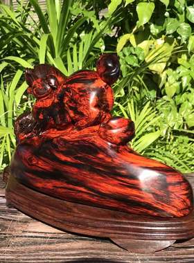 红木招财猪摆件客厅老挝大红酸枝