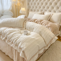 Cream Wind Carved Bed Four Pieces Of Winter Milk Suede Warm Quilt Cover Thickened Coral Suede Bed Linen Flannel