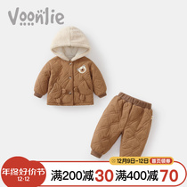 Fan Hunting Baby Suit Winter Dress 2023 New Ocean Gas Trendy Baby Clothes Male And Female Child Gushed Jacket Cotton Two-piece Set