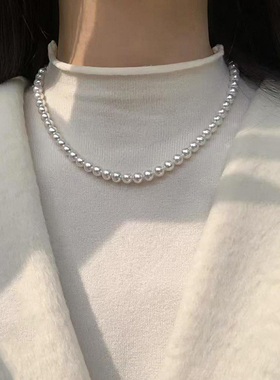 8-9mm白色元宝扣珍珠项链赠手链耳钉TZB608