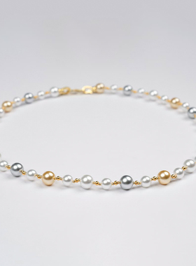 8+10mm莫兰迪混彩满天星八字扣珍珠60cm长项链XLA316