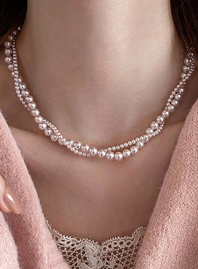 4mm+8mm曼塔玫瑰八字扣双层施家珍珠母贝珠项链XLA405