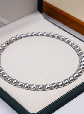 8-9mm铂金灰元宝扣珍珠项链赠手链耳钉TZB612