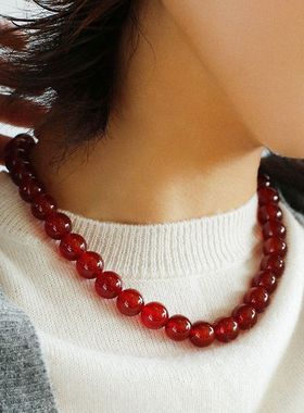 天然玛瑙转运珠项链女新年时尚