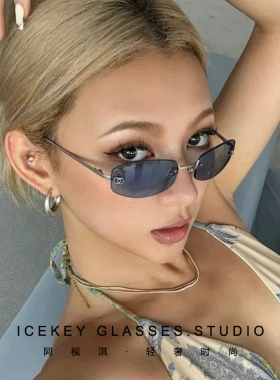 jennie同款蓝色小脸中古遮阳墨镜