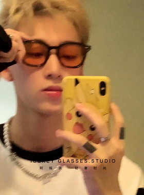 橘黄色韩版铆钉墨镜男复古潮lang偏光遮阳小脸款复古圆脸太阳镜女