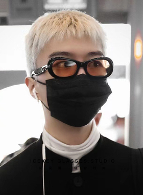 2021新款椭圆嘻哈墨镜男蹦迪时尚挂扣太阳镜女渐变日落色网红眼镜