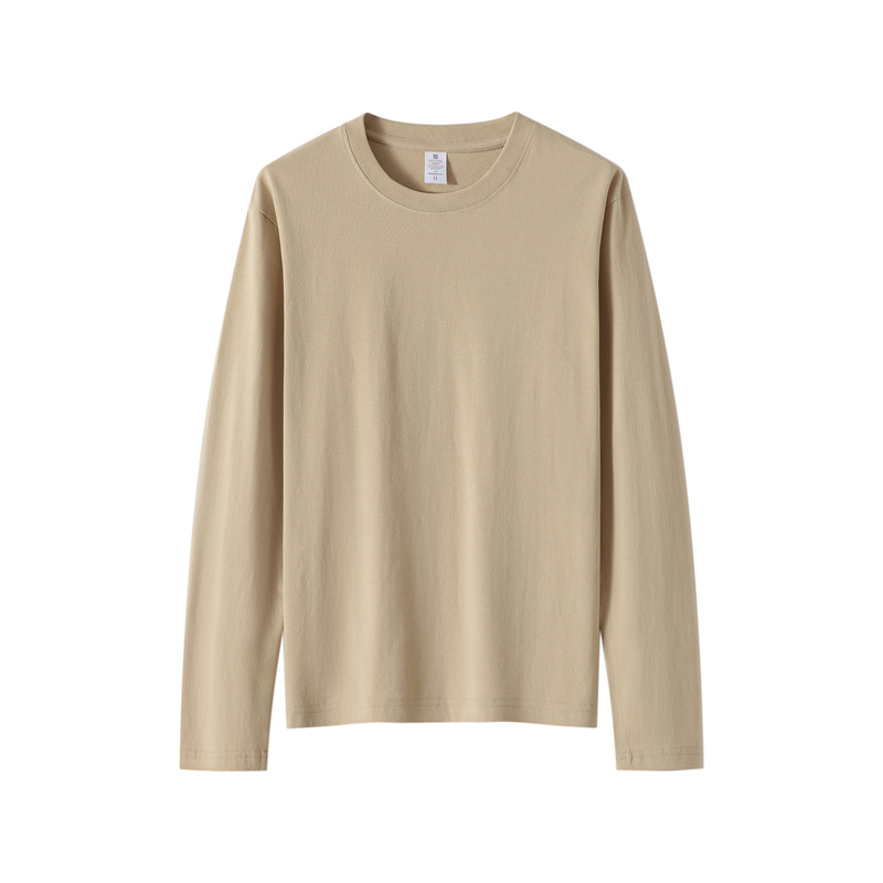 100%新疆重磅纯棉长袖t恤男女春秋纯白色打底衫宽松内搭体恤卫衣 - 图0