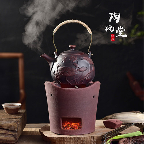 侧把壶陶壶粗陶泥壶柴烧壶砂铫壶明火煮茶壶电陶炉壶木炭炉烧水壶 - 图0