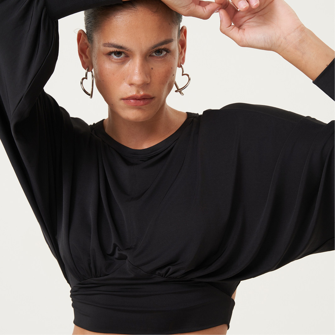 OTHERSTORE 荒野玫瑰 红色一字领喇叭袖上衣女收腰设计感长袖T恤,淘宝优惠券,粉丝福利购,淘宝优惠卷