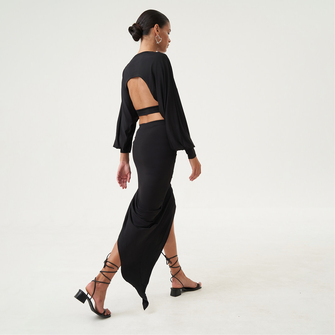 OTHERSTORE 荒野玫瑰 红色一字领喇叭袖上衣女收腰设计感长袖T恤,淘宝优惠券,粉丝福利购,淘宝优惠卷